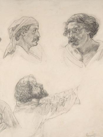 Théodore Géricault (1791-1824), Six études pour Corréard et Savigny. Études pour Le Radeau de La Méduse. Avant 1818, dessin à l’estompe (fusain sur papier), 25,6 × 39,6 cm. États-Unis d’Amérique, New York, The Metropolitan Museum of Art (Bequest of Walter C. Baker, 1971, 1972.118.216)