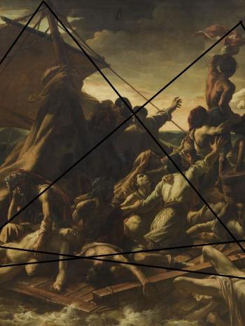 Théodore Géricault (1791-1824), Le Radeau de La Méduse. Titre ancien : Scène de naufrage. Composition pyramidale. 1818-1819, peinture (huile sur toile), 491 × 716 cm. Paris, musée du Louvre (INV 4884)