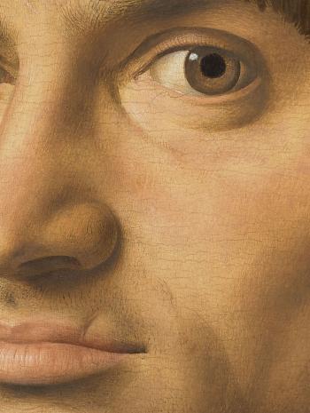 Antonello de Messine (vers 1431-1479), Portrait d’homme, dit Le Condottiere  . 1475, peinture (huile sur bois de peuplier), 36,2 × 30 cm. Paris, musée du Louvre (MI 693)