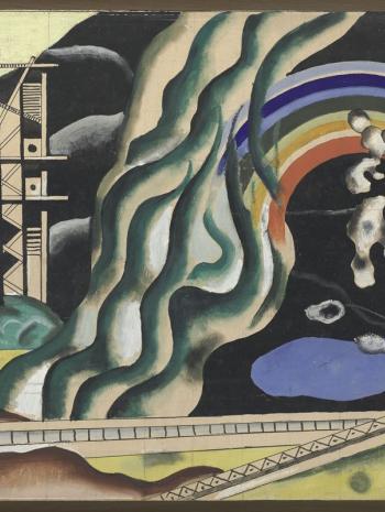 Fernand Léger (1881-1955), Le Transport des forces. Esquisse préparatoire. 1937, dessin (gouache et crayon sur papier), 50,9 × 100 cm. Biot, musée national Fernand-Léger (MNFL 97053)