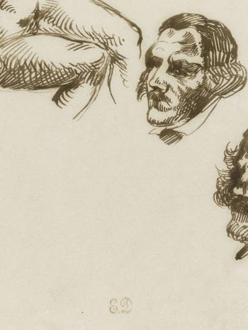 Etudes d'autoportraits - Eugène Delacroix - plume- musée du Louvre