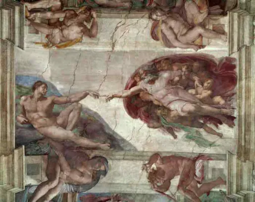 Michelangelo Buonarroti dit Michel-Ange,  La Création d'Adam, 1508-1512