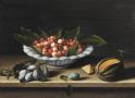 Coupe de cerises, prunes et melon