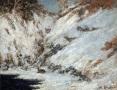 Paysage de neige dans le Jura, avec chevreuil