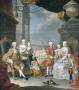 L’Empereur François 1er et l’Impératrice Marie-Thérèse représentés à Schoenbrunn entourés de leurs douze enfants